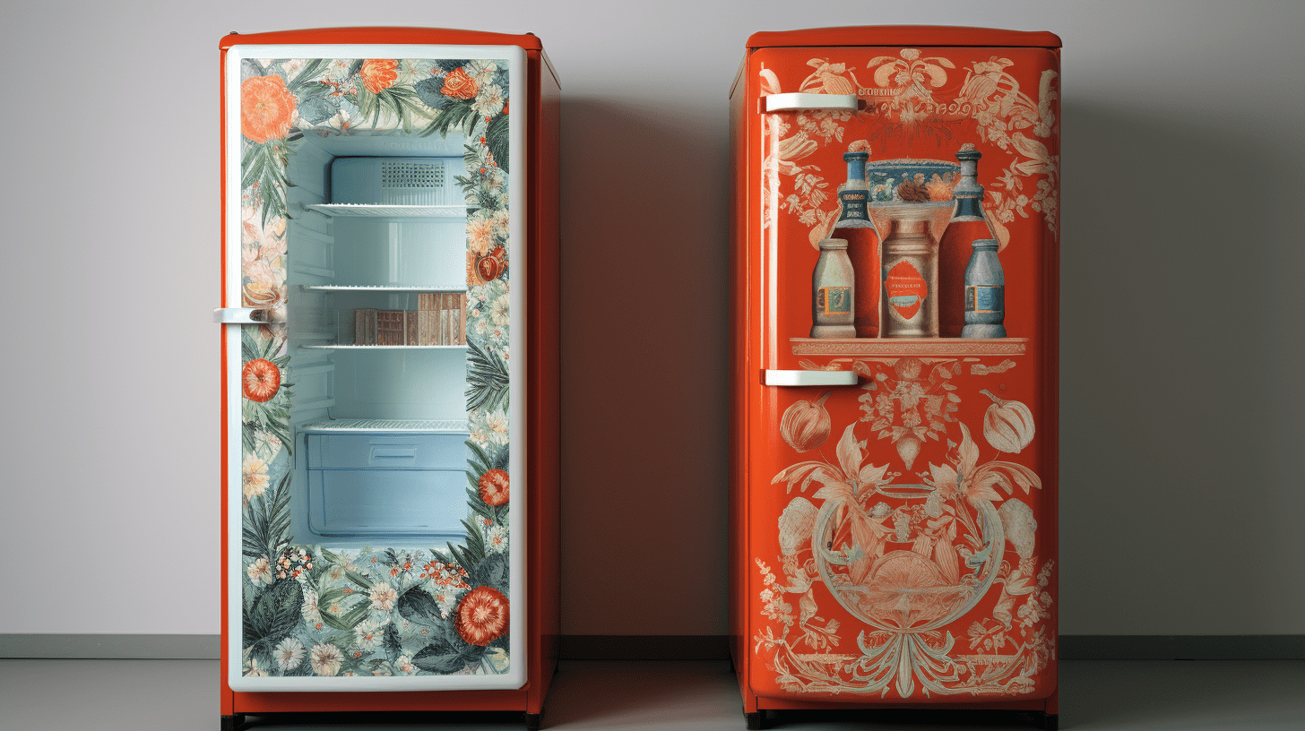 Cette image met en scène deux réfrigérateurs modernes placés côte à côte, soulignant leur design élégant et contemporain. 