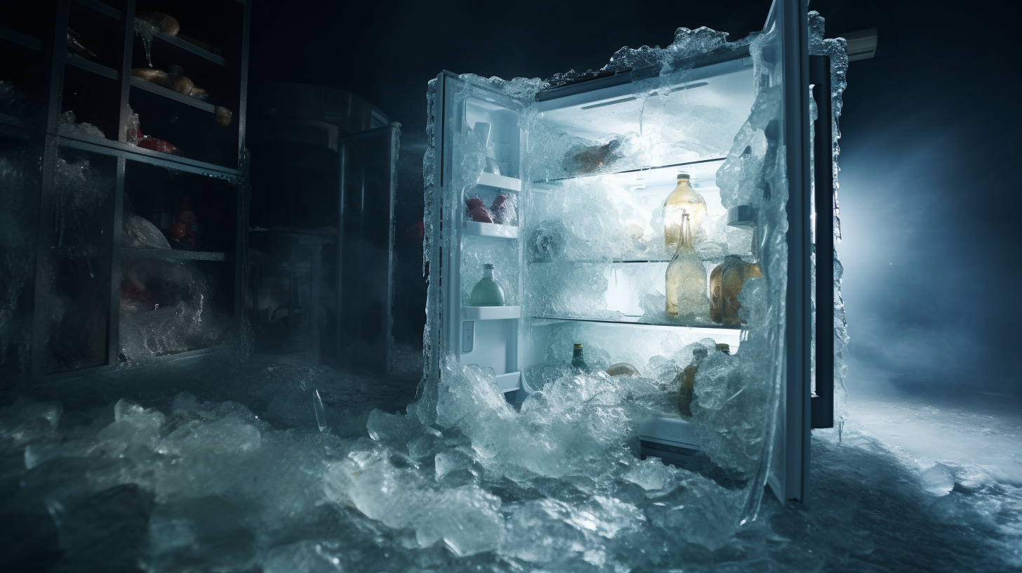 Une image qui capture le moment magique où un réfrigérateur produit de la glace, transformant l'eau en de petits cubes rafraîchissants, une merveille de la technologie moderne 