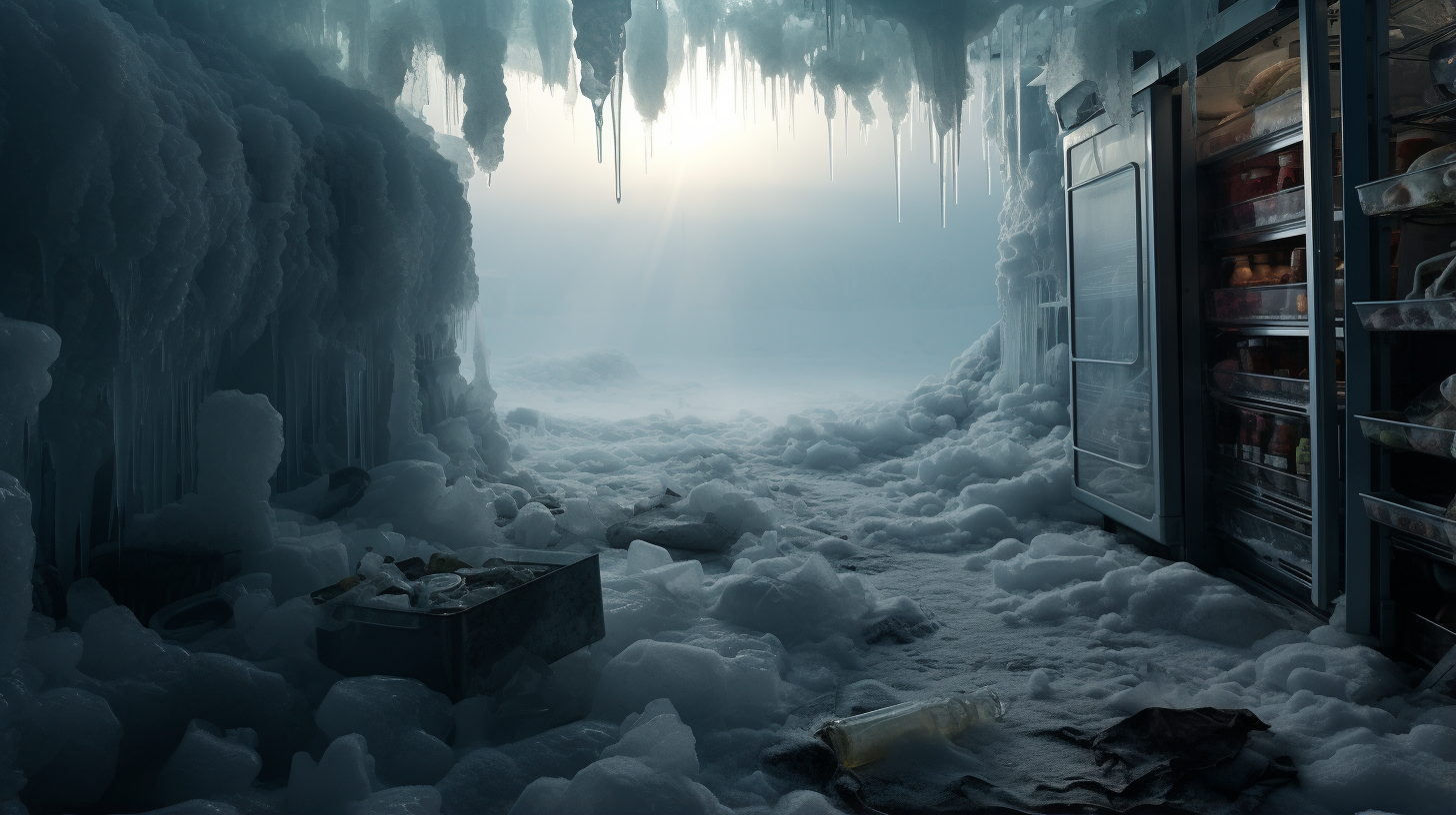 n réfrigérateur solitaire se dresse fièrement au milieu de l'immensité glacée de l'Arctique, un rappel insolite de la technologie moderne au cœur de la nature sauvage 