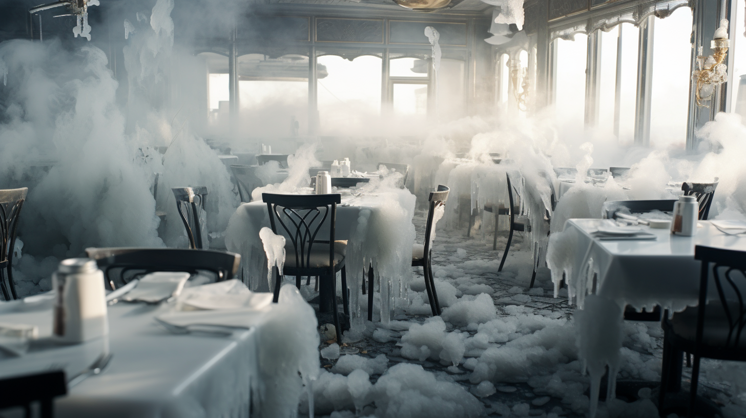 Un restaurant enchanteur sous un manteau de neige, où la nature et la gastronomie se rencontrent pour une expérience hivernale féerique 